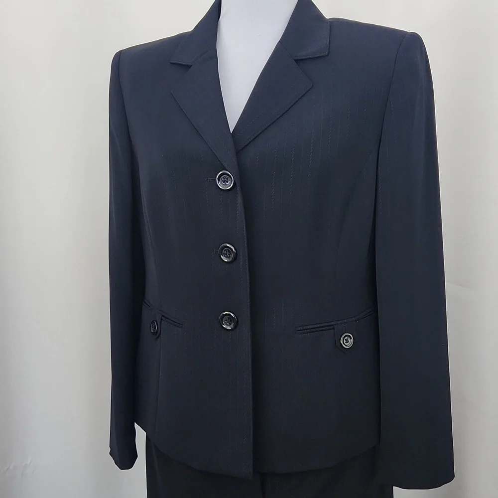Kasper Petite 10P Navy Pinstripe Pant Suit Blazer & Trousers Career Professional - Picture 4 of 11